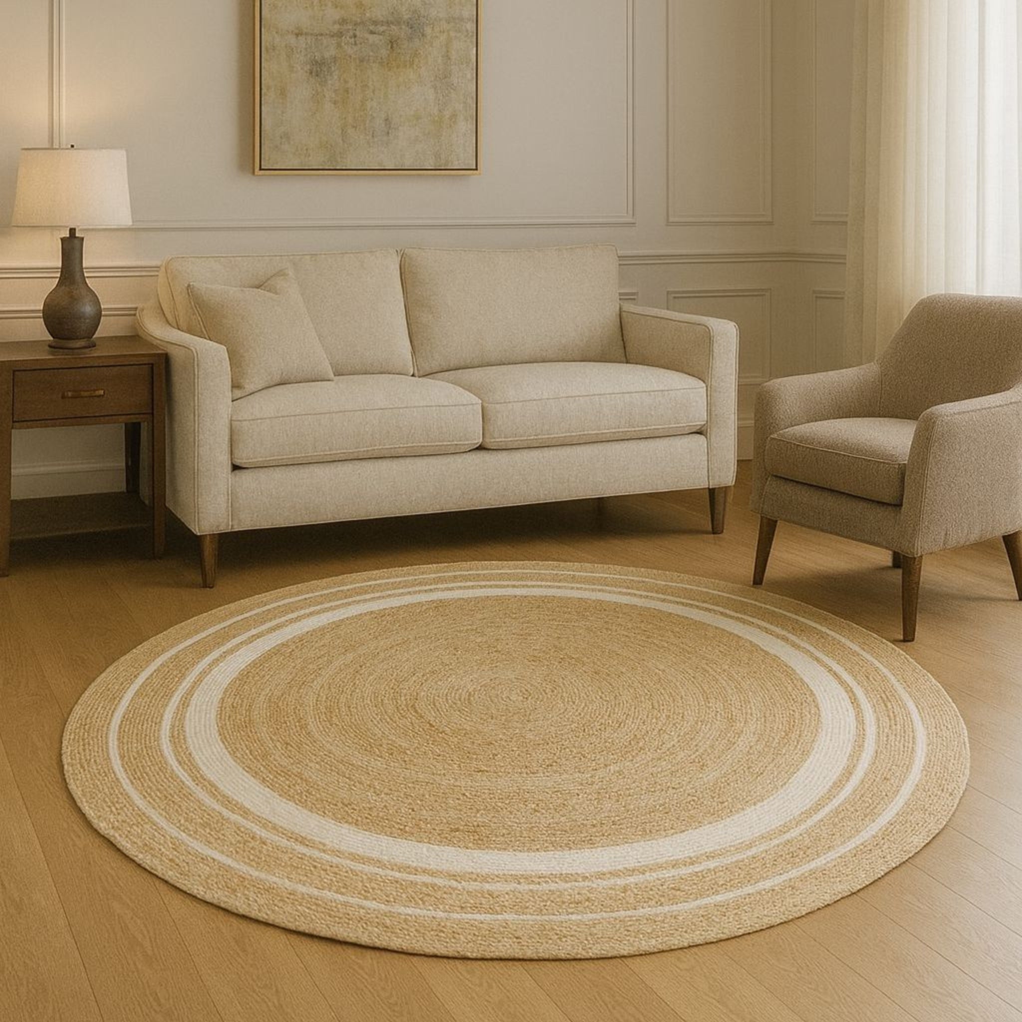Boho Chic Natural Jute Round Rug | Ideal for Residential & Commercial Spaces | RC-03